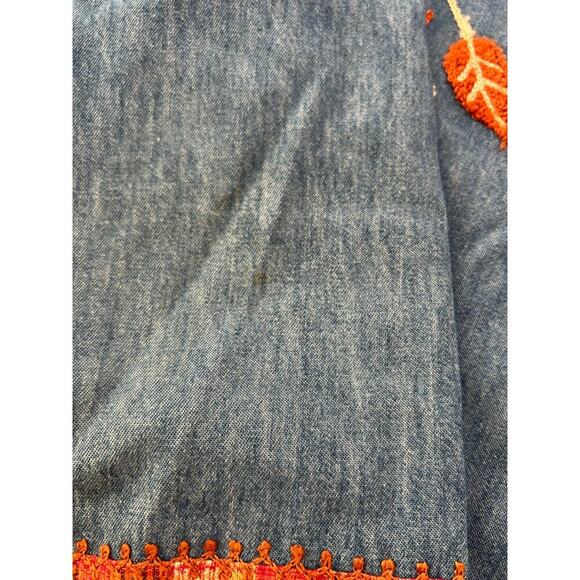 Vintage 90s Keren Hart Fall Autumn Leaf Embroidered Denim Button Down Orange M - Picture 9 of 10